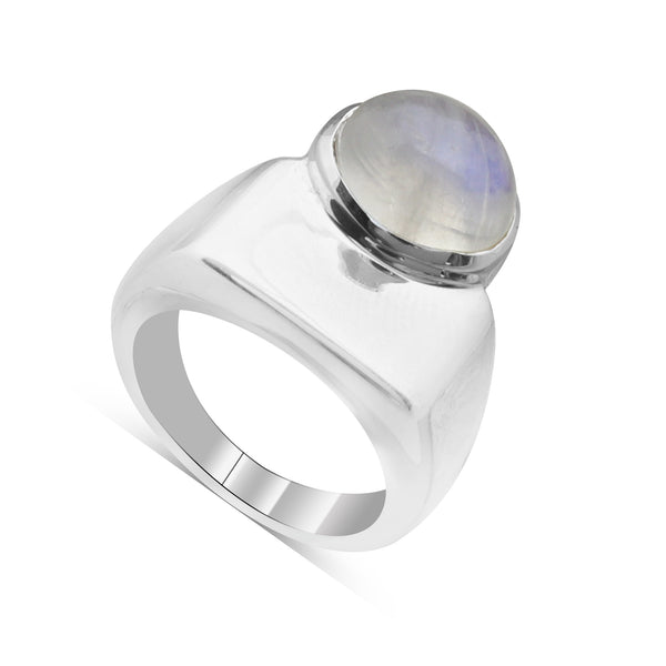 Natural Rainbow Moonstone Silver Ring