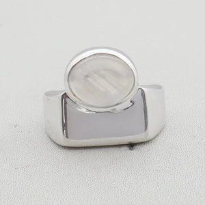 Natural Rainbow Moonstone Silver Ring