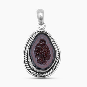 925 Sterling Silver Coconut Geode Pendant