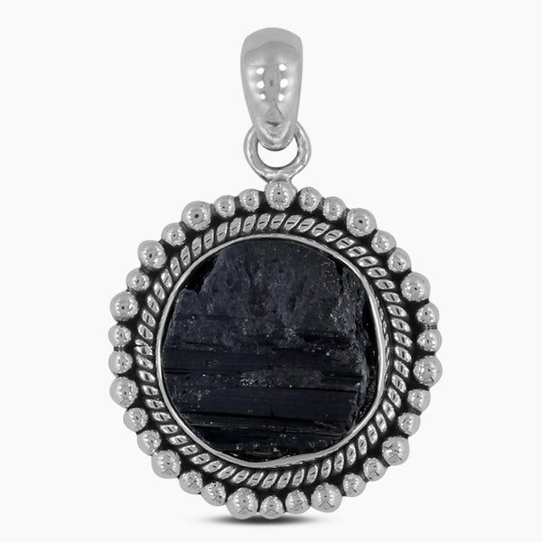 925 Silver Raw Black Tourmaline Pendants