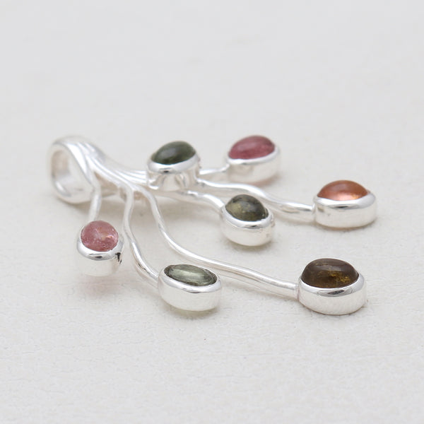 Tourmaline Tree Root Silver Pendants