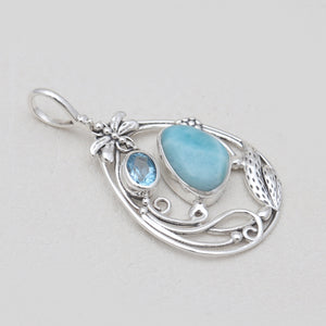 Larimar & Blue Topaz Silver Pendants