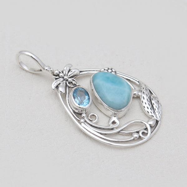 Larimar & Blue Topaz Silver Pendants
