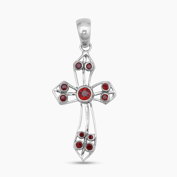 925 Sterling Silver Garnet Cross Pendants