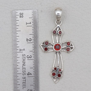 925 Sterling Silver Garnet Cross Pendants