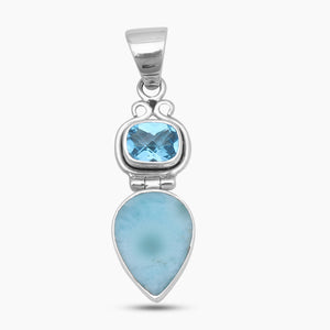 925 Sterling Silver Larimar & Blue Topaz Pendants