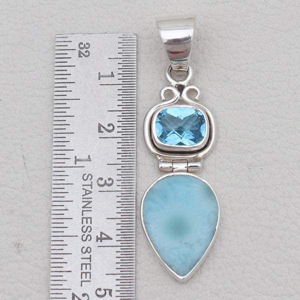 925 Sterling Silver Larimar & Blue Topaz Pendants