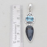 Pietersite Jasper & Topaz Silver Drop Pendants