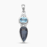 Pietersite Jasper & Topaz Silver Drop Pendants