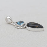 Pietersite Jasper & Topaz Silver Drop Pendants