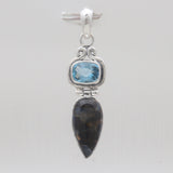 Pietersite Jasper & Topaz Silver Drop Pendants