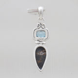 Pietersite Jasper & Topaz Silver Drop Pendants