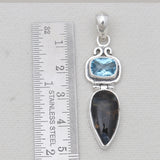 Pietersite Jasper & Topaz Silver Drop Pendants