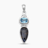 Pietersite Jasper & Topaz Silver Drop Pendants