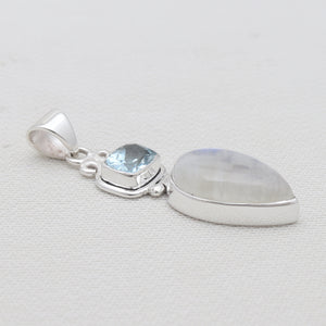 Rainbow Moonstone Silver Drop Pendants