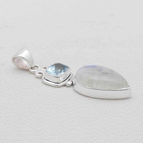 Rainbow Moonstone Silver Drop Pendants
