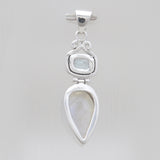Rainbow Moonstone Silver Drop Pendants