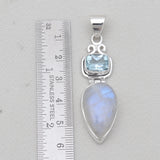 Rainbow Moonstone Silver Drop Pendants