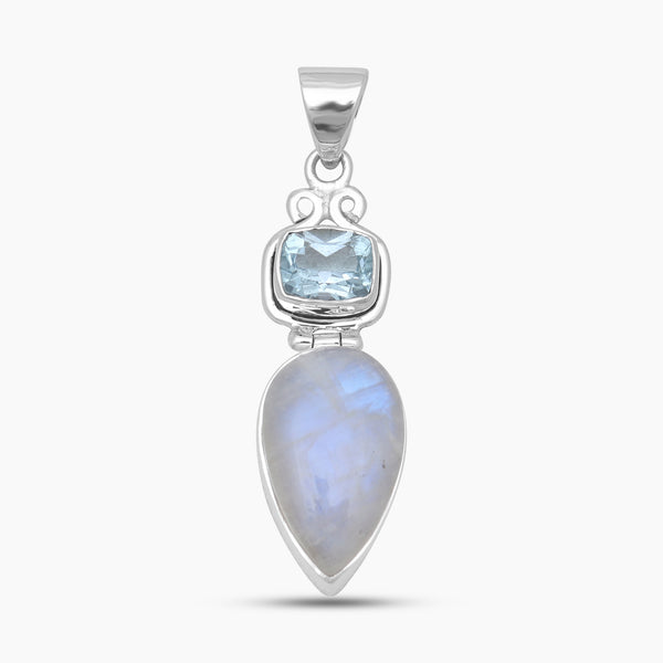 Rainbow Moonstone Silver Drop Pendants