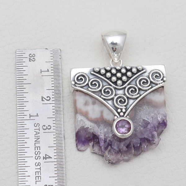 925 Sterling Silver Amethyst Slice Pendants