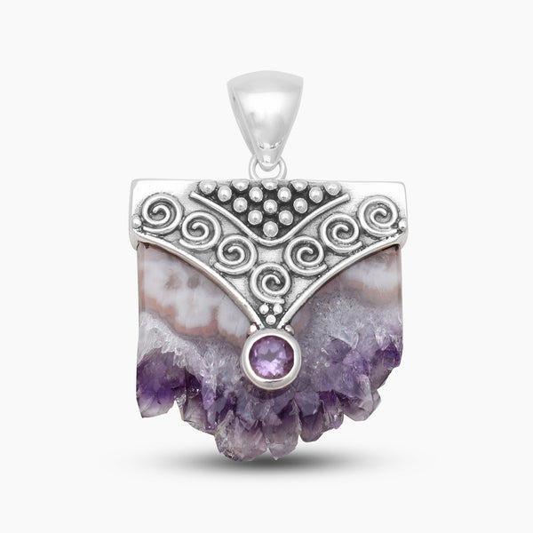 925 Sterling Silver Amethyst Slice Pendants