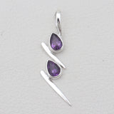 Double Garnet Drop Silver Pendants