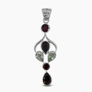 Garnet & Smoky Quartz Silver Pendants