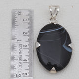 Black Banded Agate Silver Pendants