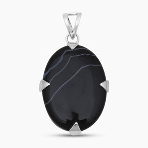 Black Banded Agate Silver Pendants
