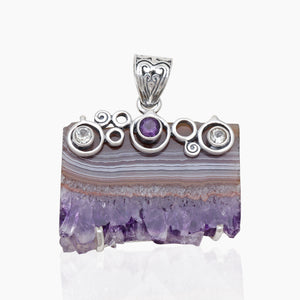 Natural Amethyst Slice Silver Pendants