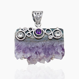 Natural Amethyst Slice Silver Pendants