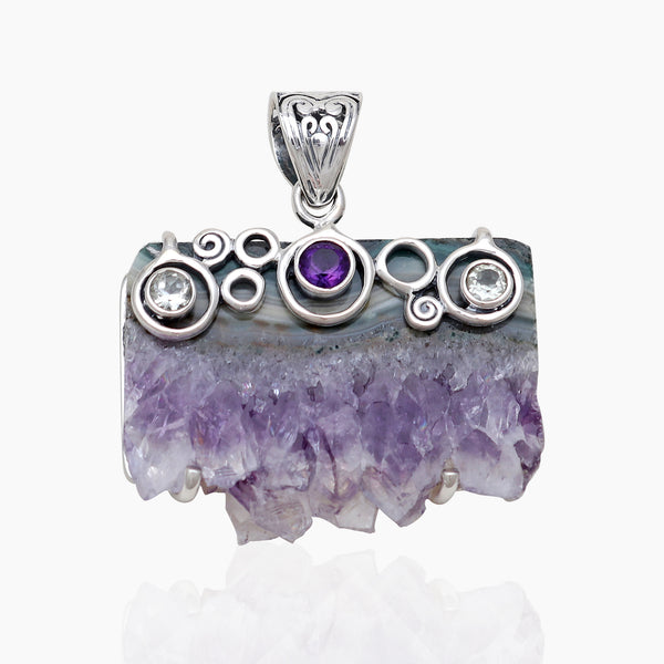 Natural Amethyst Slice Silver Pendants