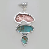 Boulder Turquoise & Copper Silver Pendants