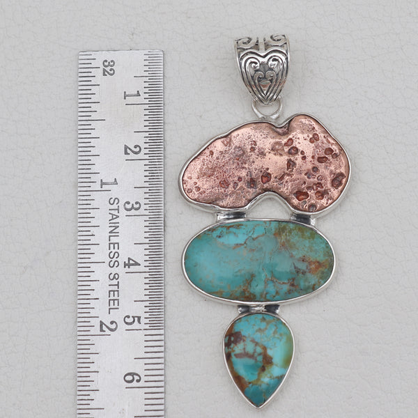Boulder Turquoise & Copper Silver Pendants