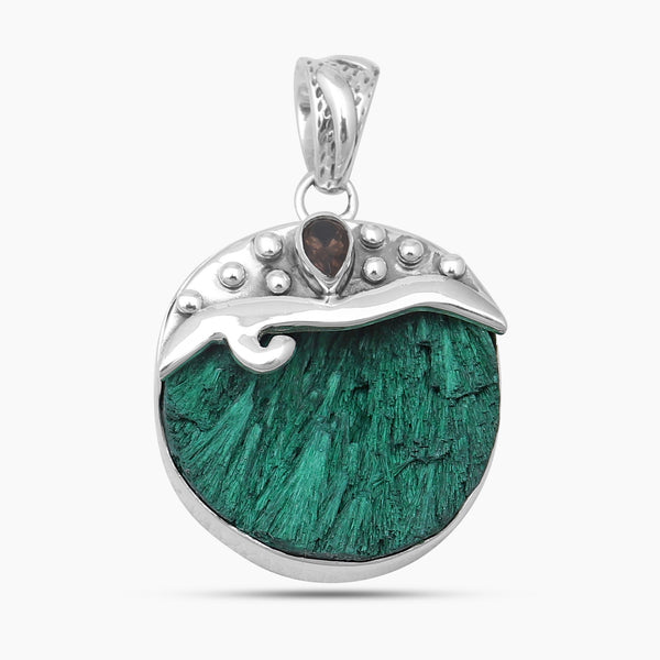 925 Sterling Silver Malachite Fiber Pendants