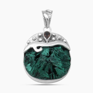 925 Sterling Silver Malachite Fiber Pendants