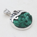 925 Sterling Silver Malachite Fiber Pendants