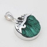 925 Sterling Silver Malachite Fiber Pendants