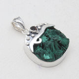 925 Sterling Silver Malachite Fiber Pendants