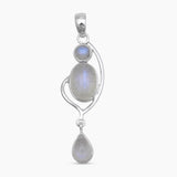 Rainbow Moonstone Silver Drop Pendants
