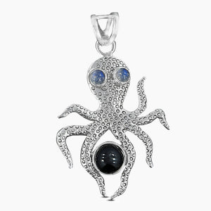 Black Star Octopus Silver Pendants