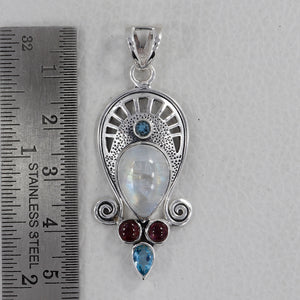 Natural Rainbow Moonstone Silver Pendants