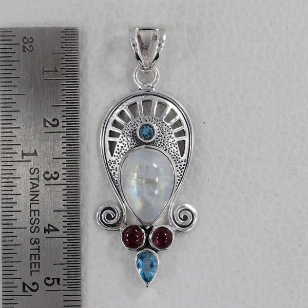 Natural Rainbow Moonstone Silver Pendants