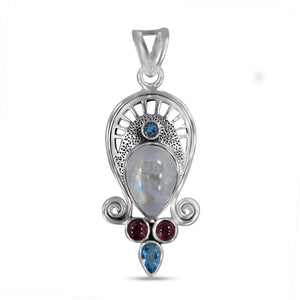 Natural Rainbow Moonstone Silver Pendants