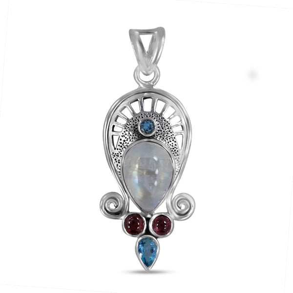 Natural Rainbow Moonstone Silver Pendants