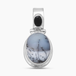 Dendritic Opal & Black Onyx Silver Pendants