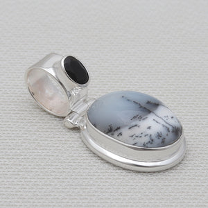 Dendritic Opal & Black Onyx Silver Pendants