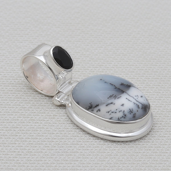 Dendritic Opal & Black Onyx Silver Pendants