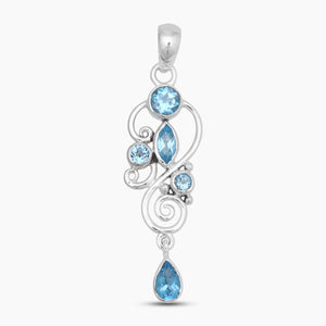 925 Sterling Silver Blue Topaz Drop Pendants