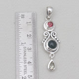 Ethiopian Opal & Garnet Silver Drop Pendants